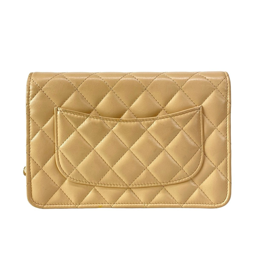 Chanel Wallet Quilted Beige Chain Faux Pearl Gold Shoulder Bag — view 2