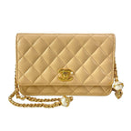 Chanel Wallet Quilted Beige Chain Faux Pearl Gold Shoulder Bag