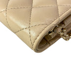 Chanel Wallet Quilted Beige Chain Faux Pearl Gold Shoulder Bag — view 8