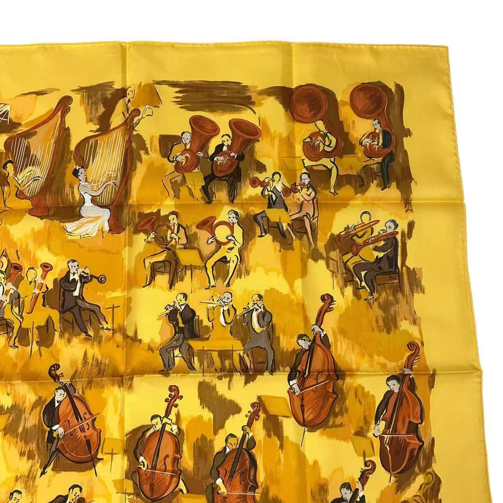 Hermes Carre 90 Concerto Yellow Silk 100% Scarf — view 4