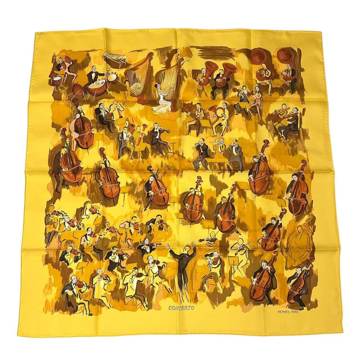 Hermes Carre 90 Concerto Yellow Silk 100% Scarf — view 2