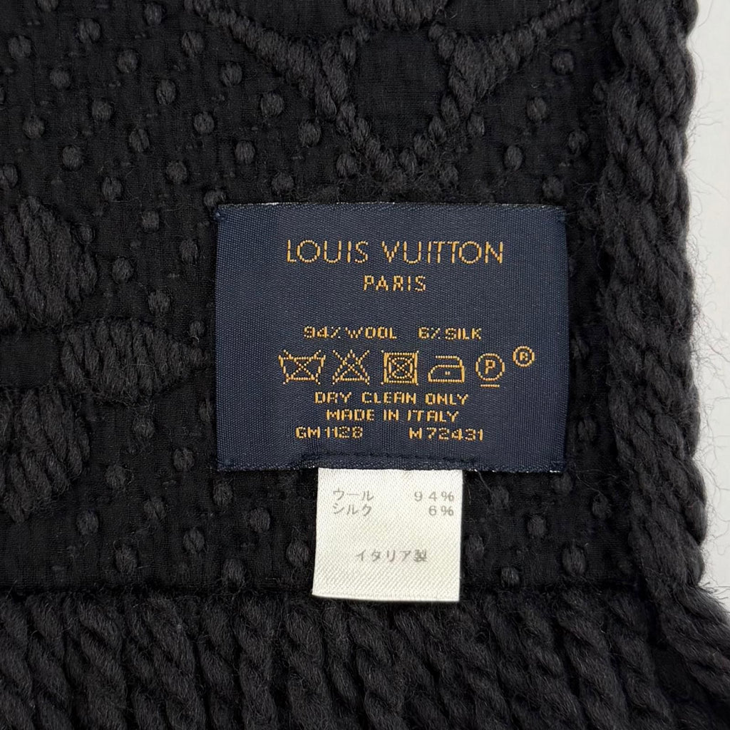 Louis Vuitton Logomania Scarf Wool Silk Anthracite Monogram Black — view 7
