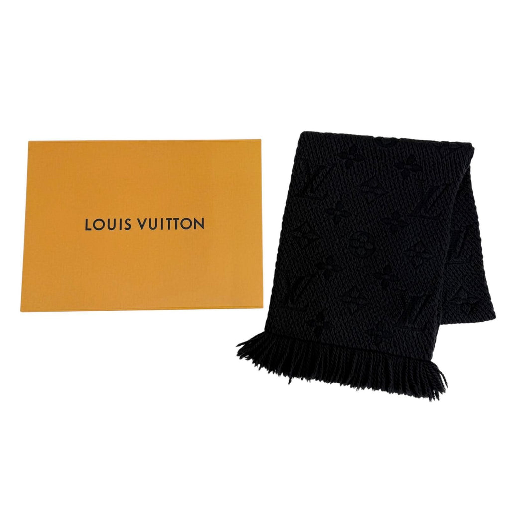 Louis Vuitton Logomania Scarf Wool Silk Anthracite Monogram Black — view 2