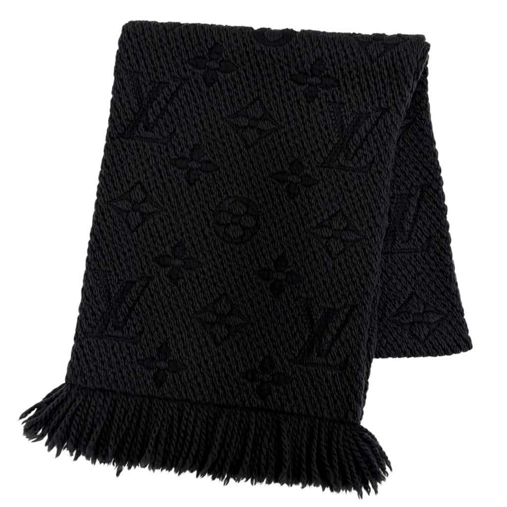 Louis Vuitton Logomania Scarf Wool Silk Anthracite Monogram Black