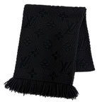 Louis Vuitton Logomania Scarf Wool Silk Anthracite Monogram Black