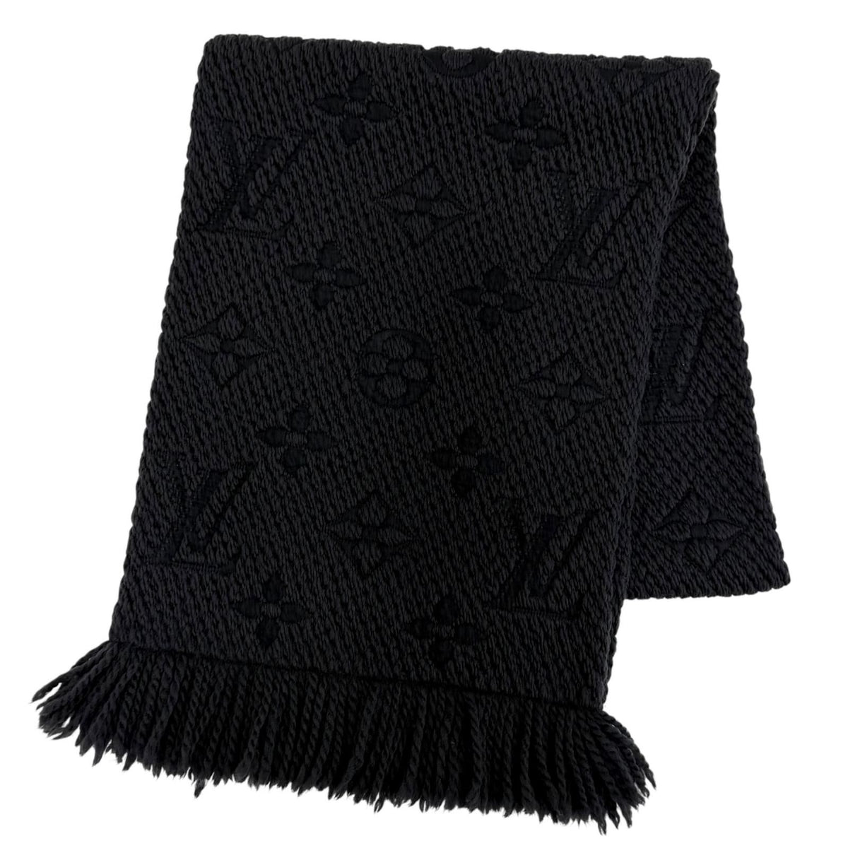 Louis Vuitton Logomania Scarf Wool Silk Anthracite Monogram Black