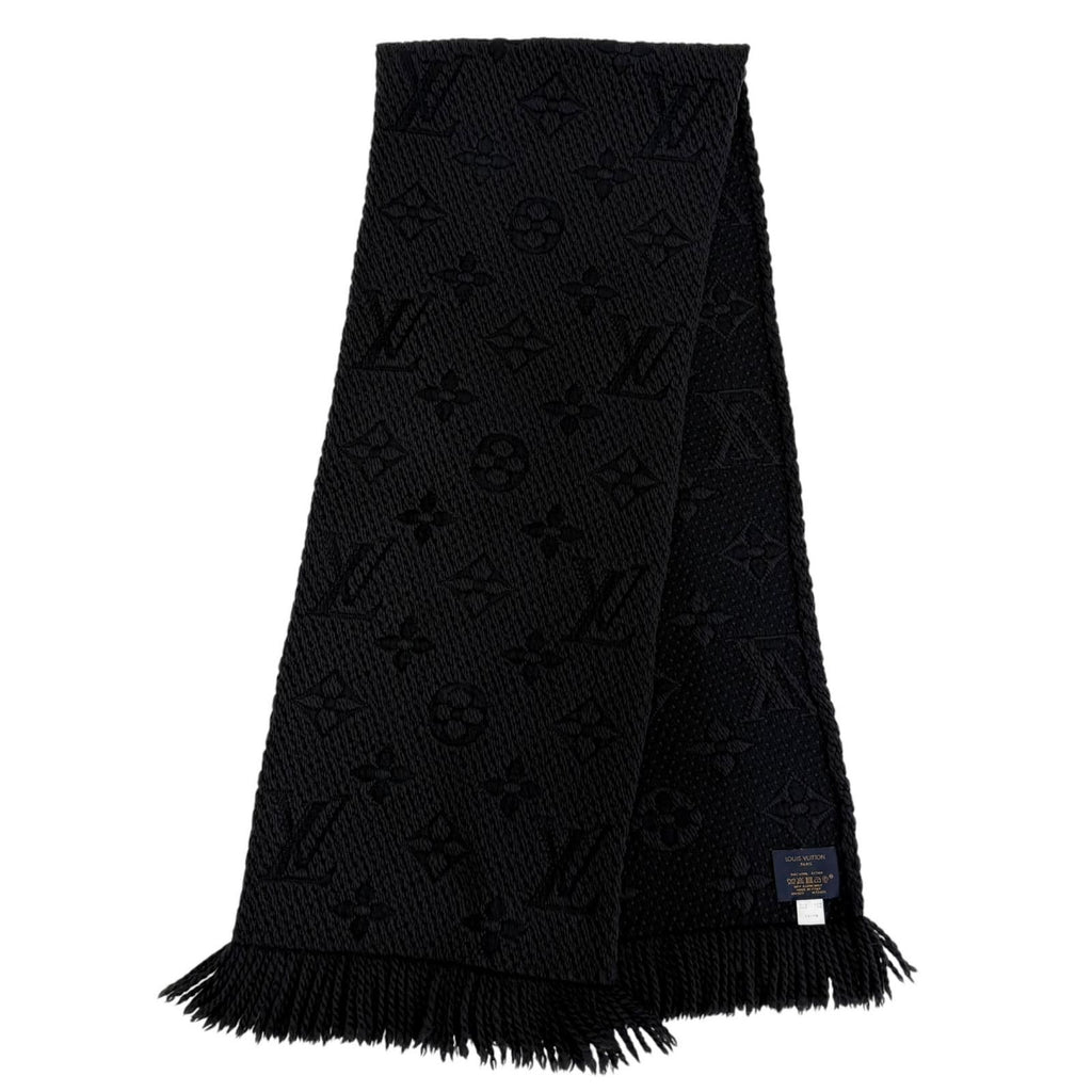 Louis Vuitton Logomania Scarf Wool Silk Anthracite Monogram Black — view 4