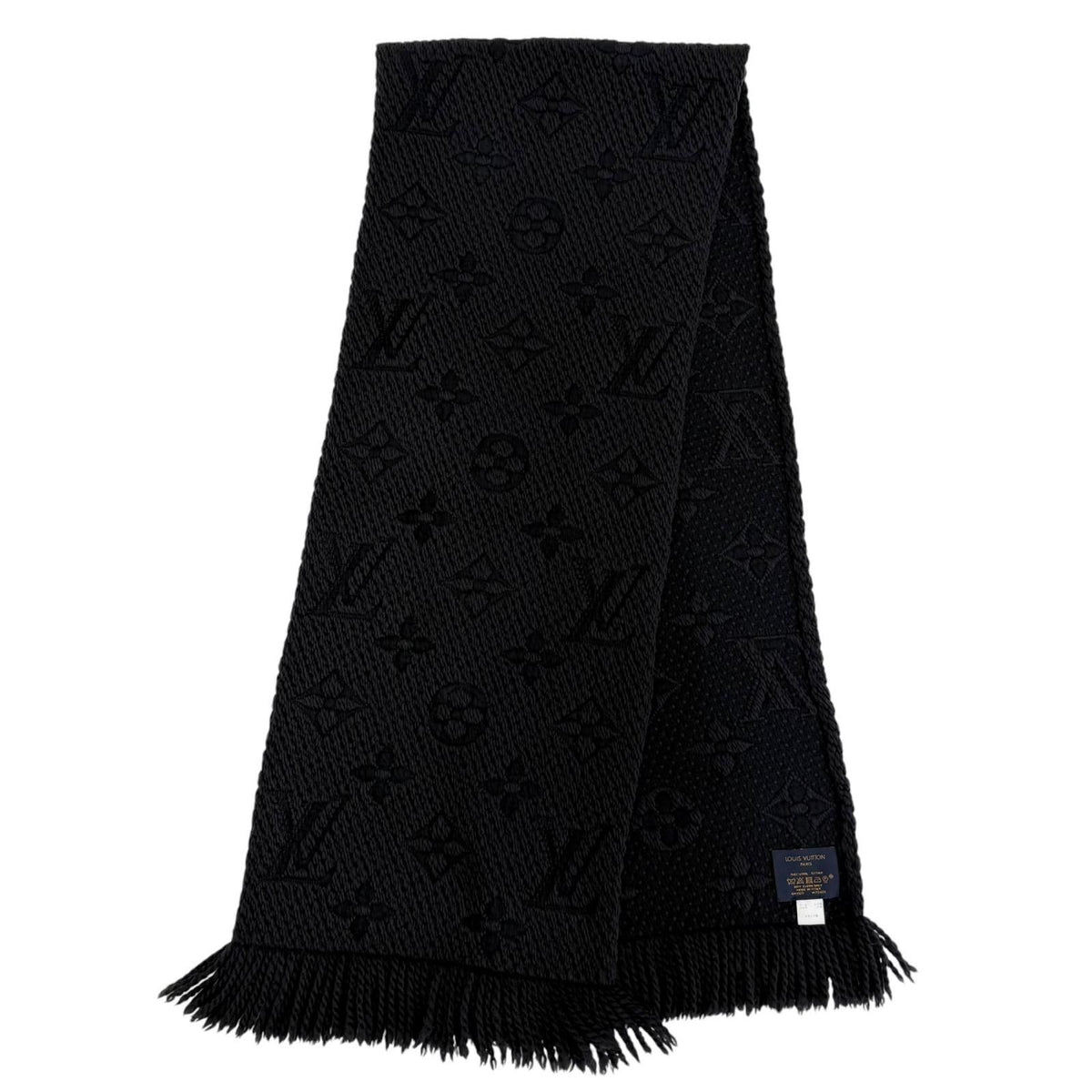 Louis Vuitton Logomania Scarf Wool Silk Anthracite Monogram Black — view 4