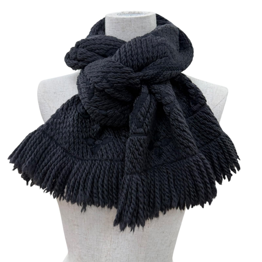 Louis Vuitton Logomania Scarf Wool Silk Anthracite Monogram Black — view 3
