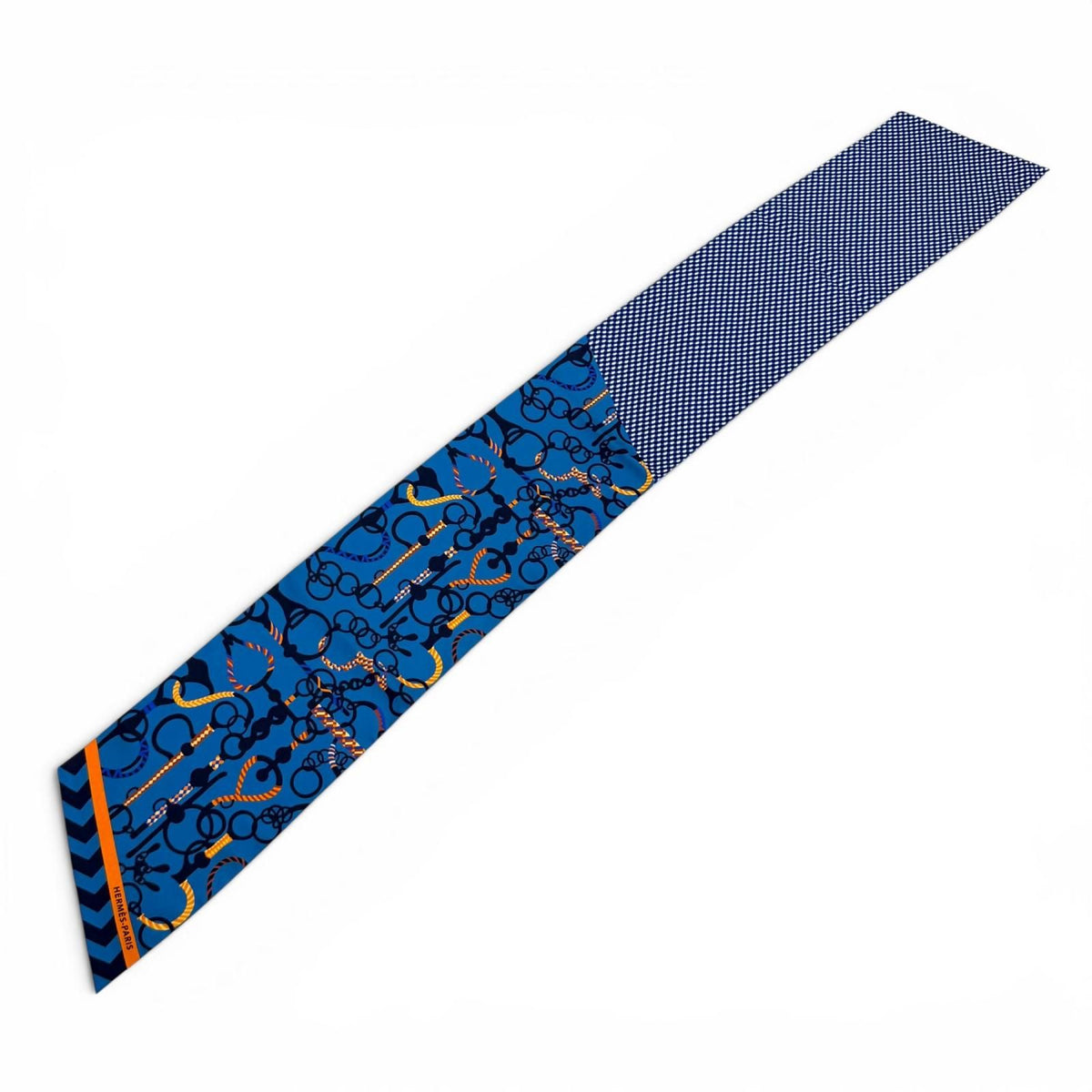 Hermes Twilly Mors Et Tresset Silk 100% Scarf Blue — view 5