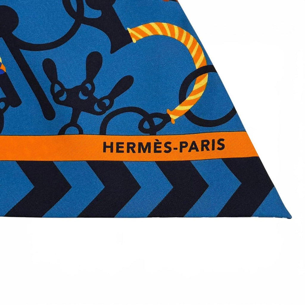 Hermes Twilly Mors Et Tresset Silk 100% Scarf Blue — view 6