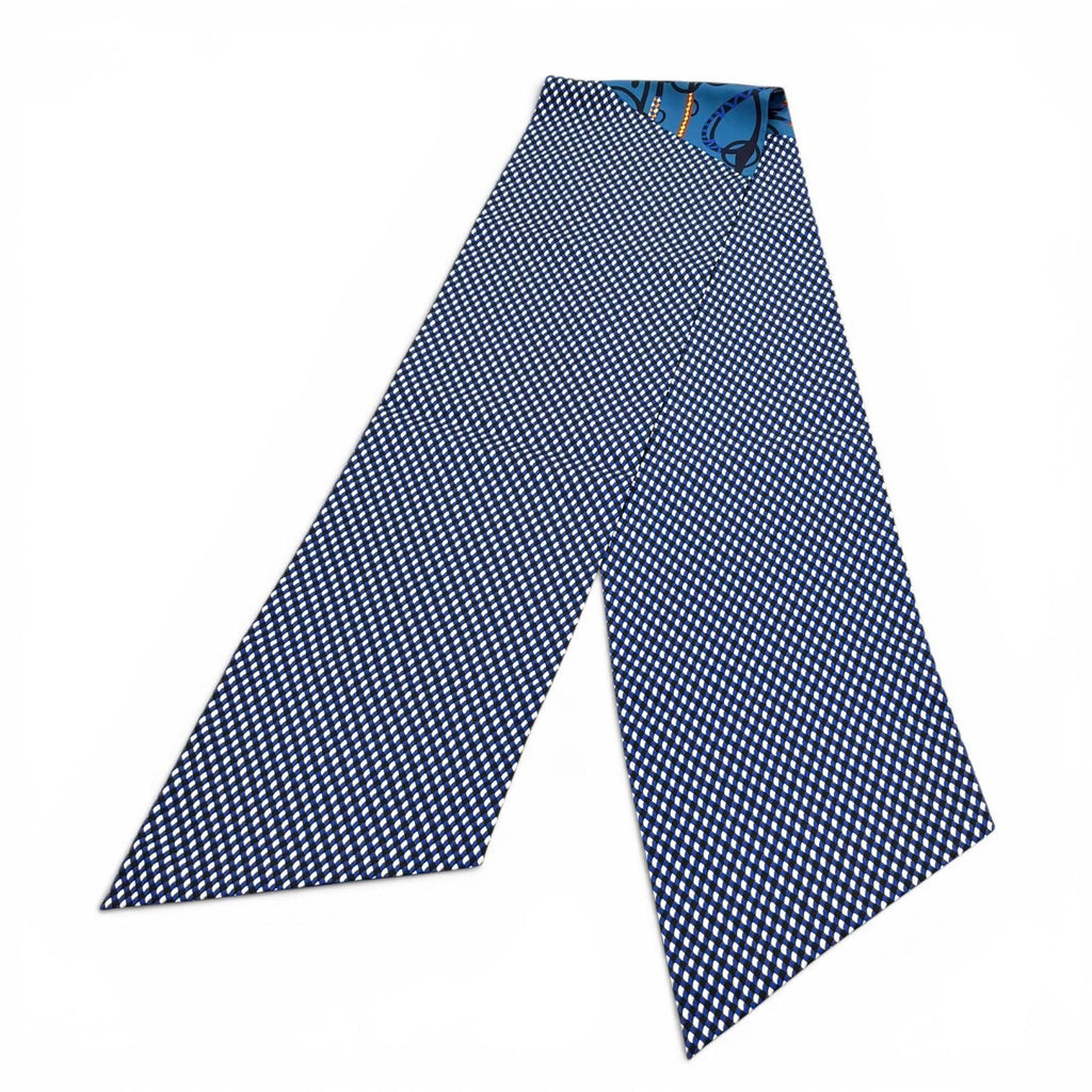 Hermes Twilly Mors Et Tresset Silk 100% Scarf Blue — view 3