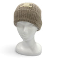 Celine Cashmere 100% Triomphe Hat with Patch Knit Cap Beige TU