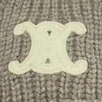 Celine Cashmere 100% Triomphe Hat with Patch Knit Cap Beige TU — view 5