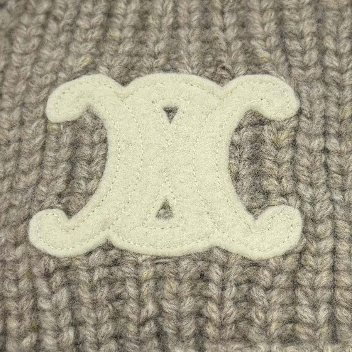 Celine Cashmere 100% Triomphe Hat with Patch Knit Cap Beige TU — view 5