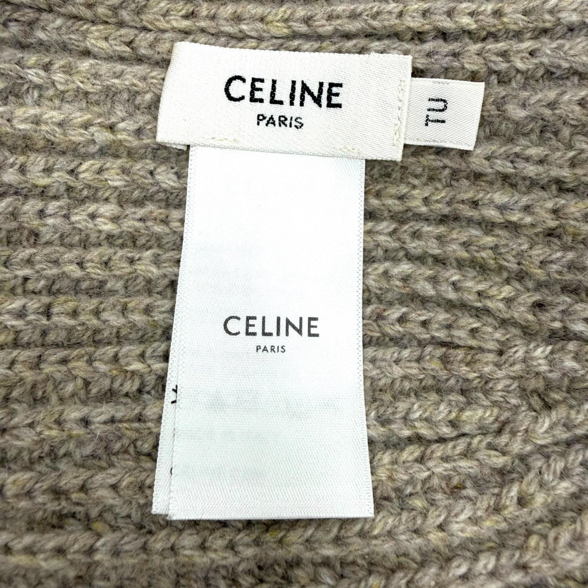 Celine Cashmere 100% Triomphe Hat with Patch Knit Cap Beige TU — view 6