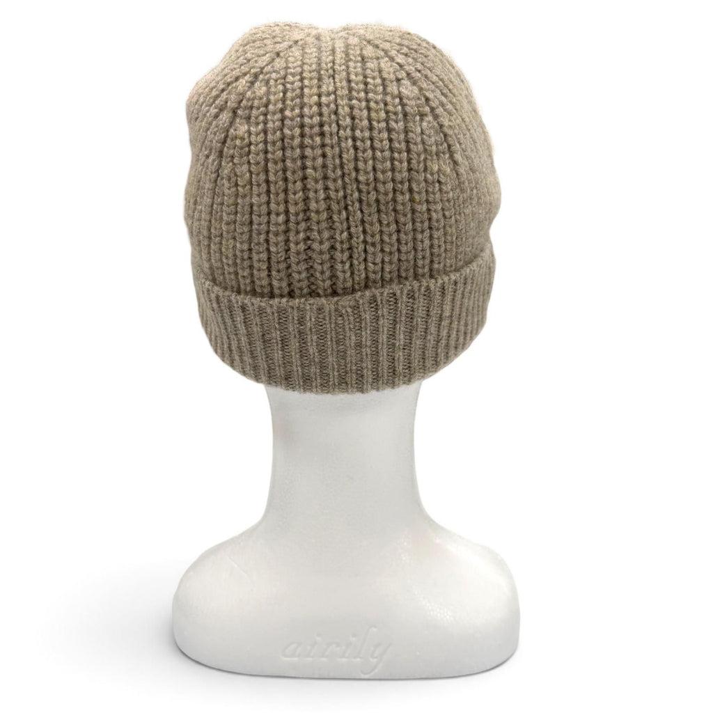 Celine Cashmere 100% Triomphe Hat with Patch Knit Cap Beige TU — view 3