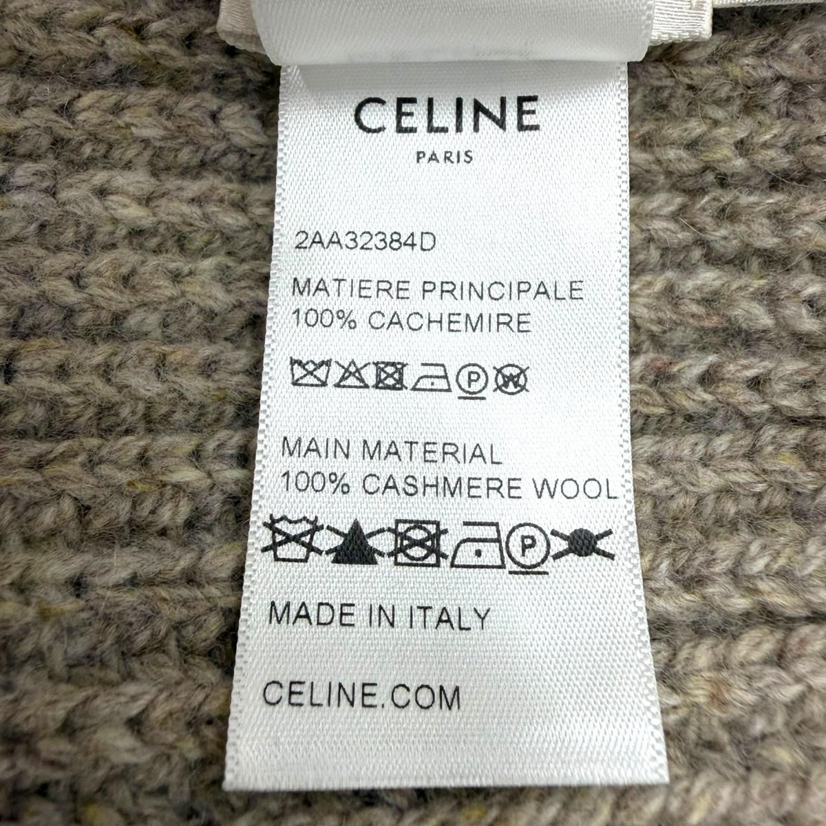 Celine Cashmere 100% Triomphe Hat with Patch Knit Cap Beige TU — view 7
