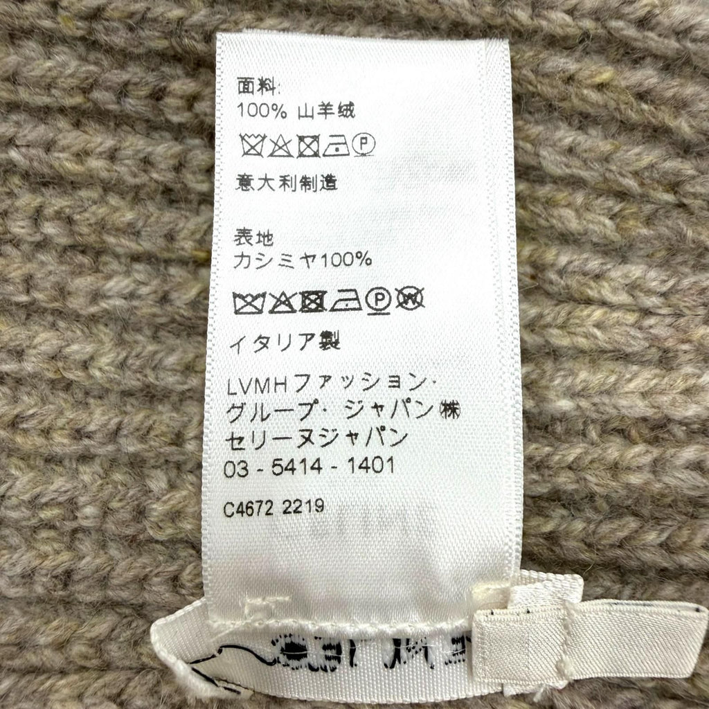 Celine Cashmere 100% Triomphe Hat with Patch Knit Cap Beige TU — view 8