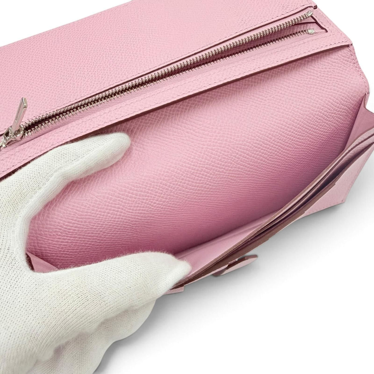 Hermes Bearn Soufflet Veau Epsom Mauve Sylvestre Silver Wallet — view 8