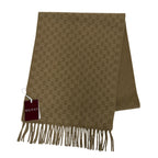Gucci Wool Cashmere GG Jacquard Two Tone Scarf Beige 35