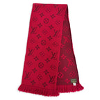 Louis Vuitton Logomania Scarf Wool Silk Ruby Monogram Fringe Red — view 4