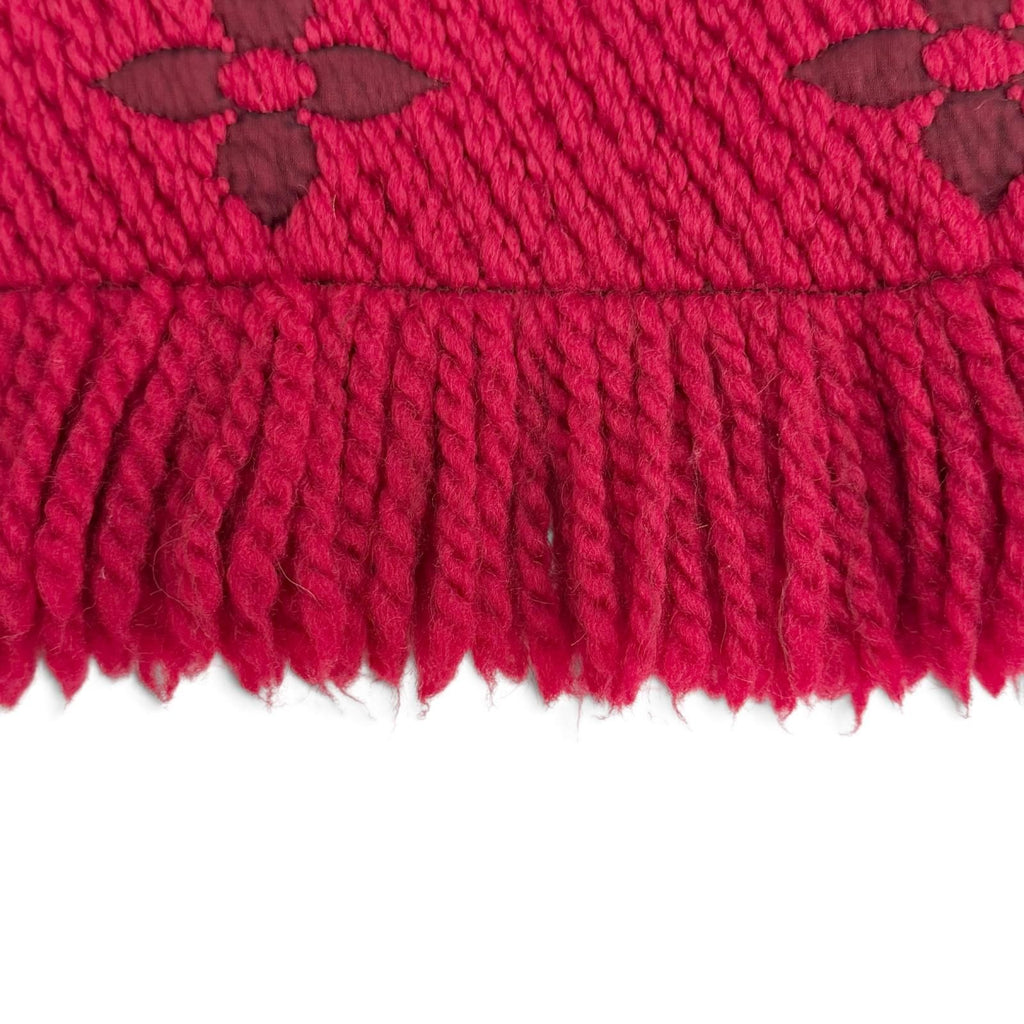 Louis Vuitton Logomania Scarf Wool Silk Ruby Monogram Fringe Red — view 6