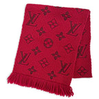 Louis Vuitton Logomania Scarf Wool Silk Ruby Monogram Fringe Red