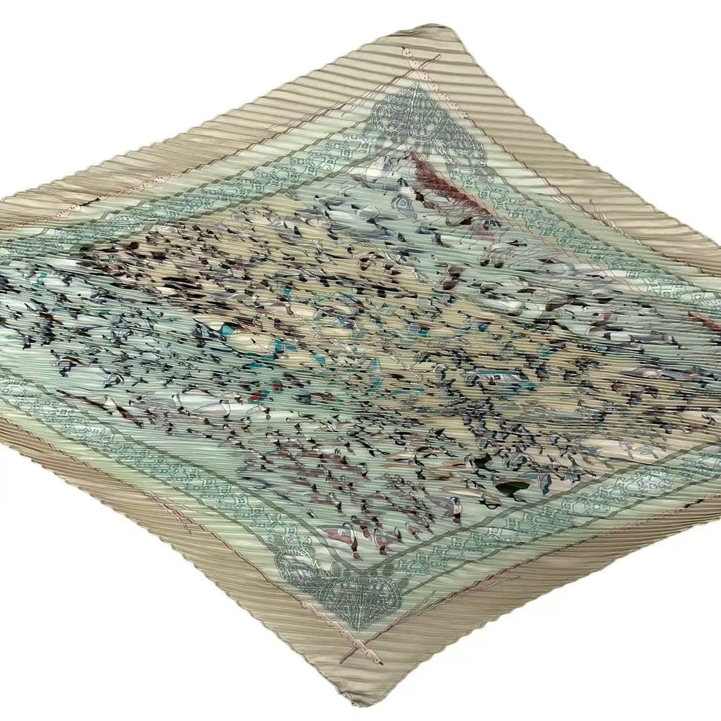Hermes Pleats Scarf Silk Libres Comme L'air the Sky Is Green — view 4