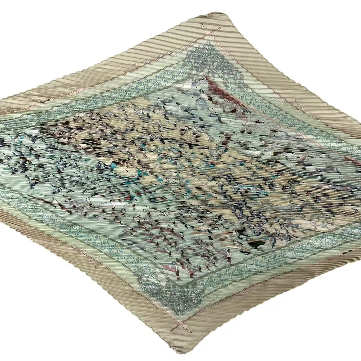 Hermes Pleats Scarf Silk Libres Comme L'air the Sky Is Green — view 4