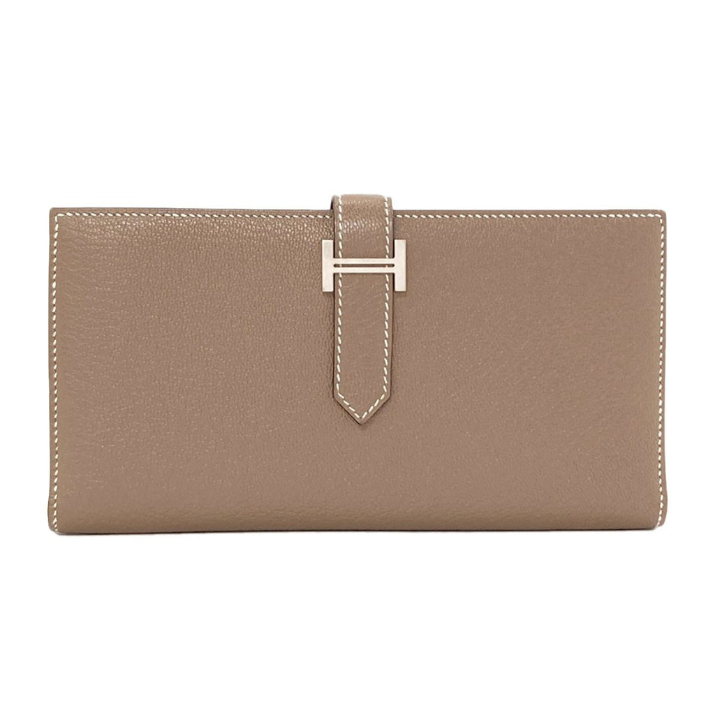 Hermes Bearn Soufflet Etaupe Silver Wallet Chevre