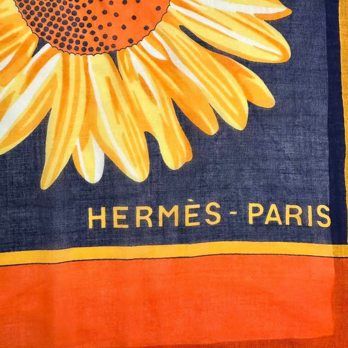Hermes Scarf Large Sunflower Pattern Orange Navy — view 8