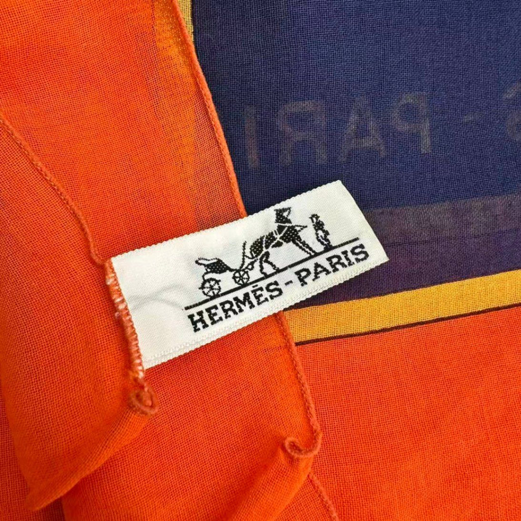 Hermes Scarf Large Sunflower Pattern Orange Navy — view 6