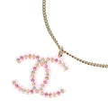 Chanel CC Logo Rhinestone Pendant Chain Pink Gold