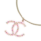 Chanel CC Logo Rhinestone Pendant Chain Pink Gold
