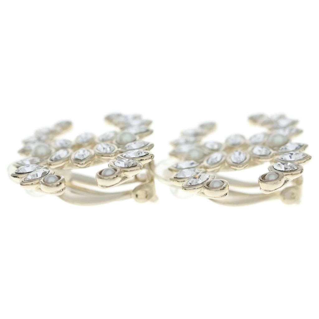 Chanel Rhinestone Faux Pearl Earrings Gold — view 4