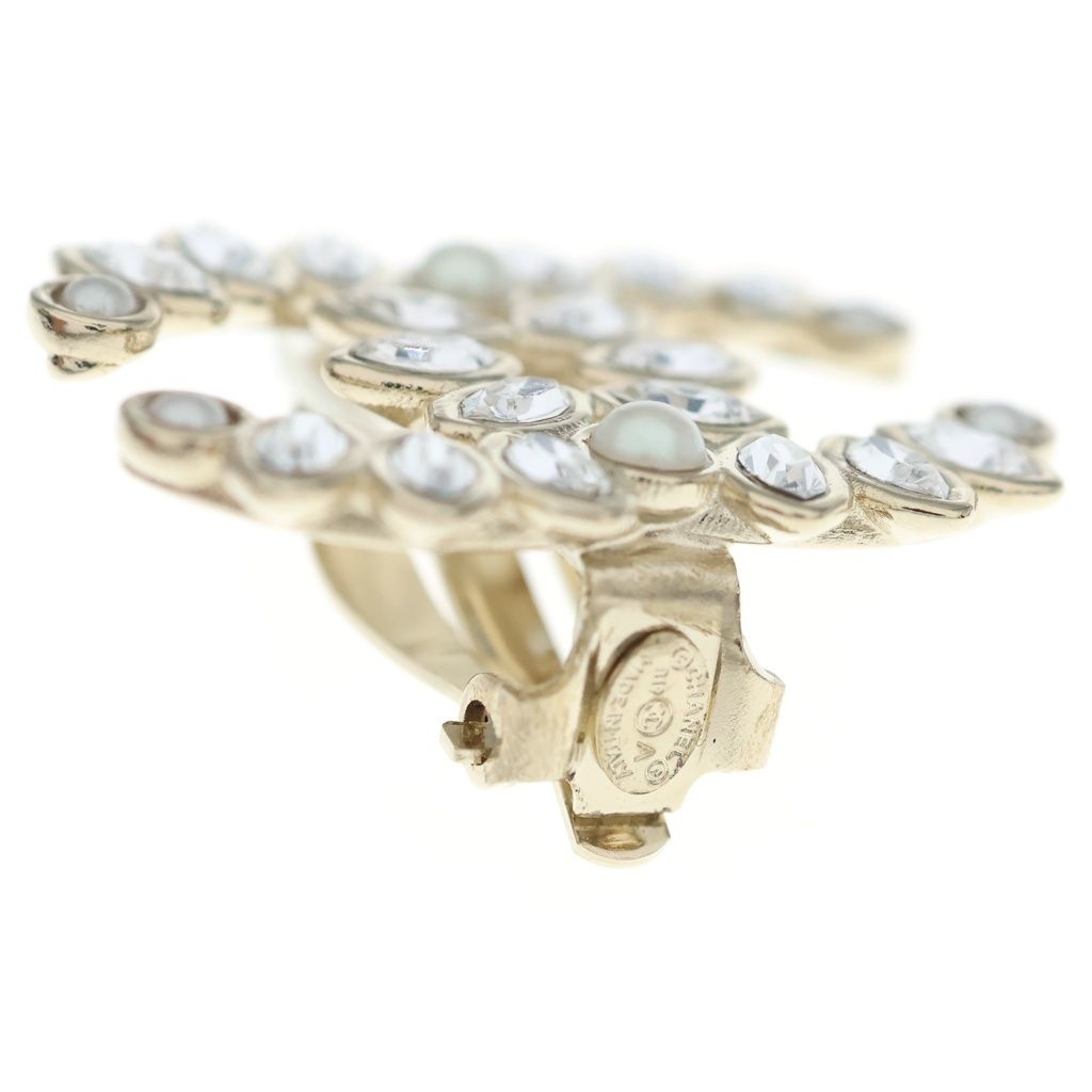Chanel Rhinestone Faux Pearl Earrings Gold — view 5