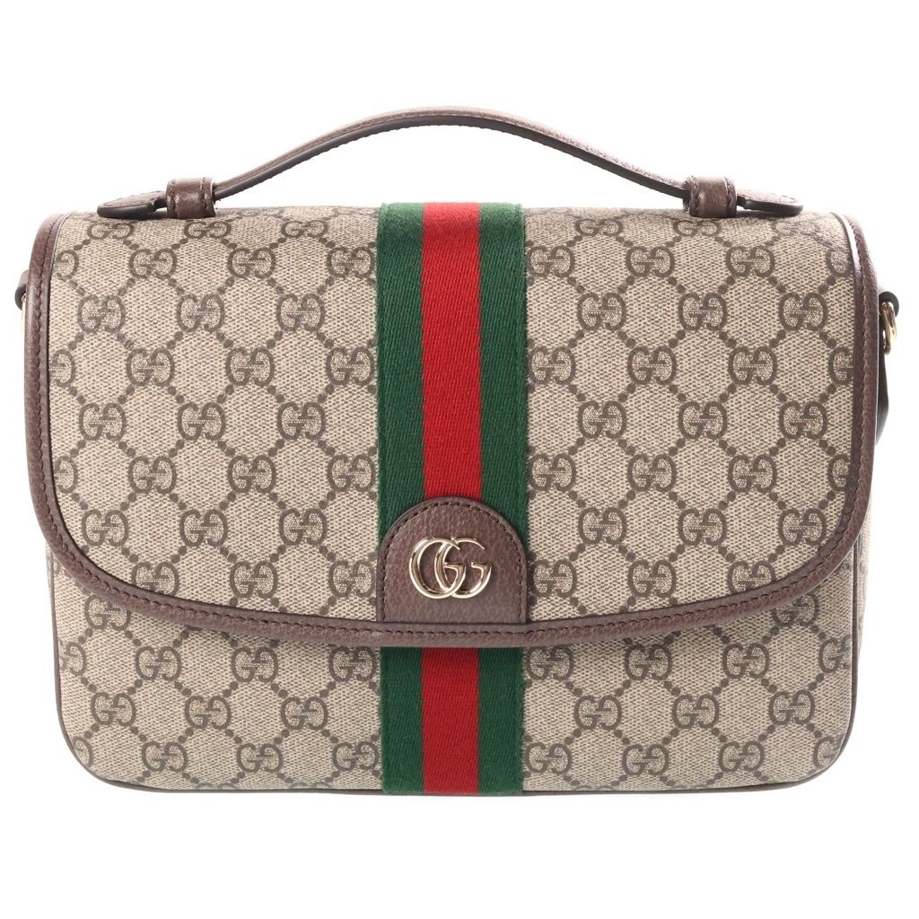 Gucci Ophidia Medium 2-Way Top Handle Shoulder Bag Beige Brown Leather Gold