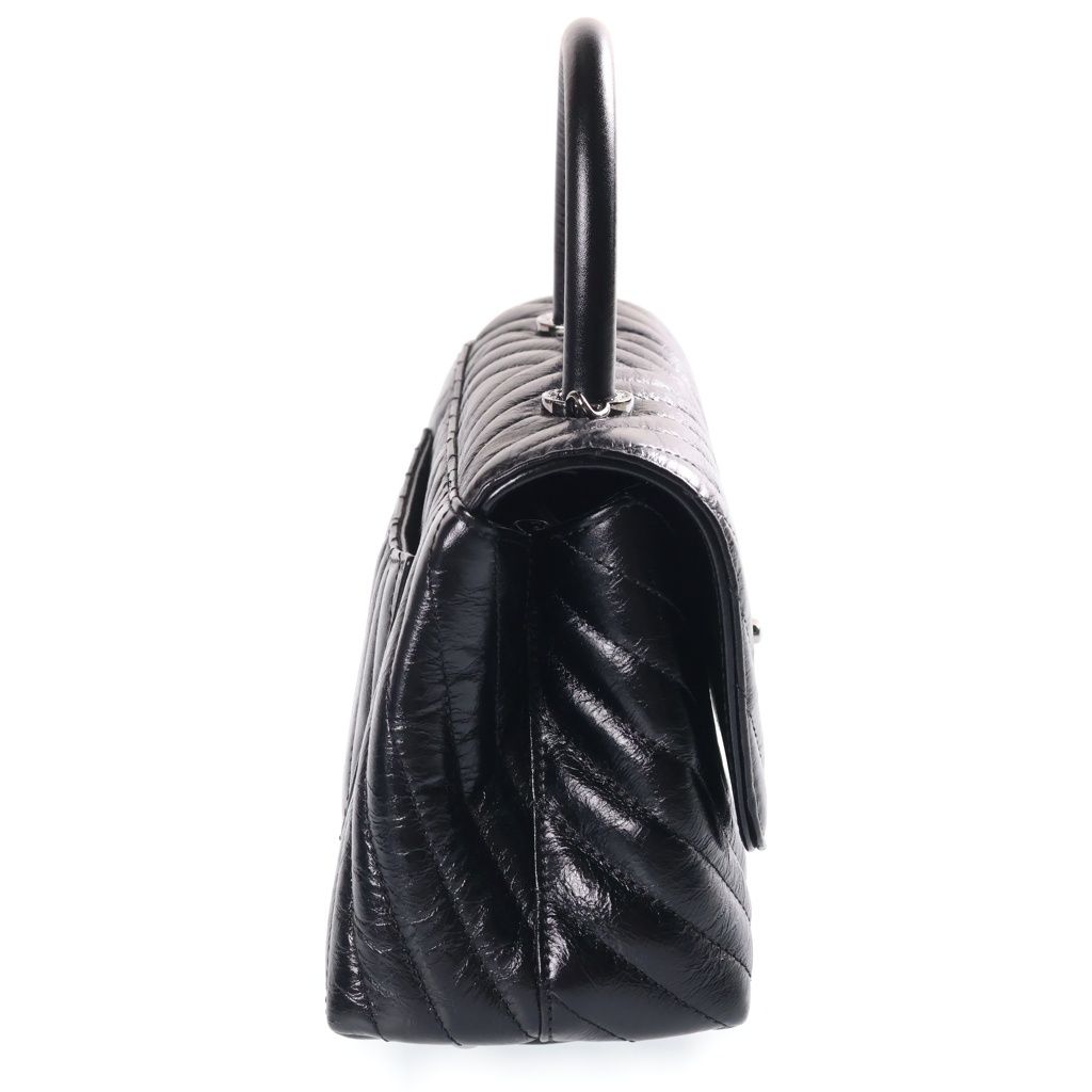 Chanel Chevron Coco Handle 24 2-Way Mini Shoulder Bag Black Shiny Calfskin — view 3