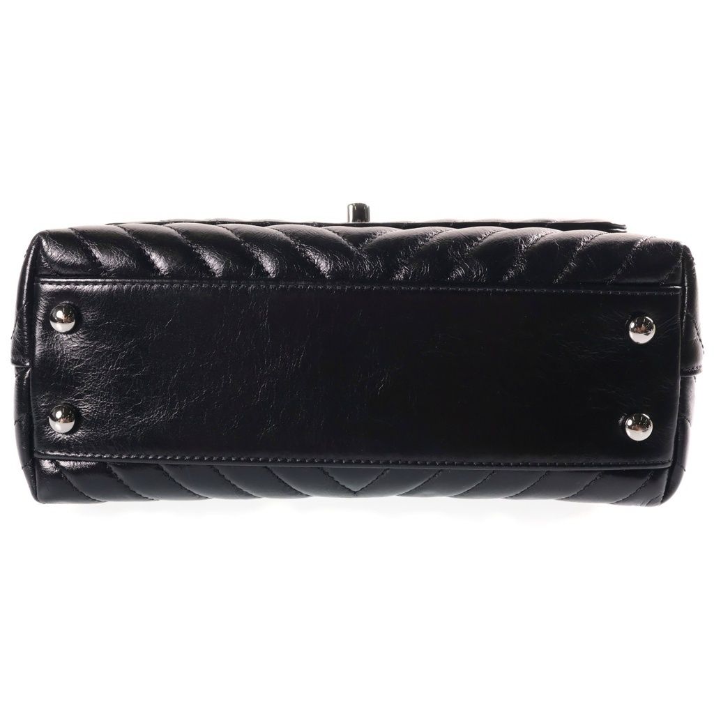 Chanel Chevron Coco Handle 24 2-Way Mini Shoulder Bag Black Shiny Calfskin — view 4