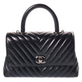 Chanel Chevron Coco Handle 24 2-Way Mini Shoulder Bag Black Shiny Calfskin
