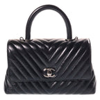 Chanel Chevron Coco Handle 24 2-Way Mini Shoulder Bag Black Shiny Calfskin