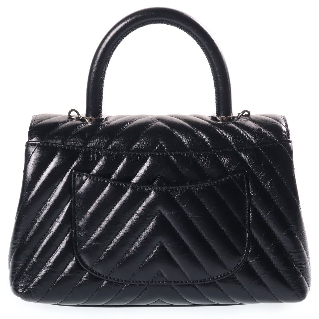 Chanel Chevron Coco Handle 24 2-Way Mini Shoulder Bag Black Shiny Calfskin — view 2