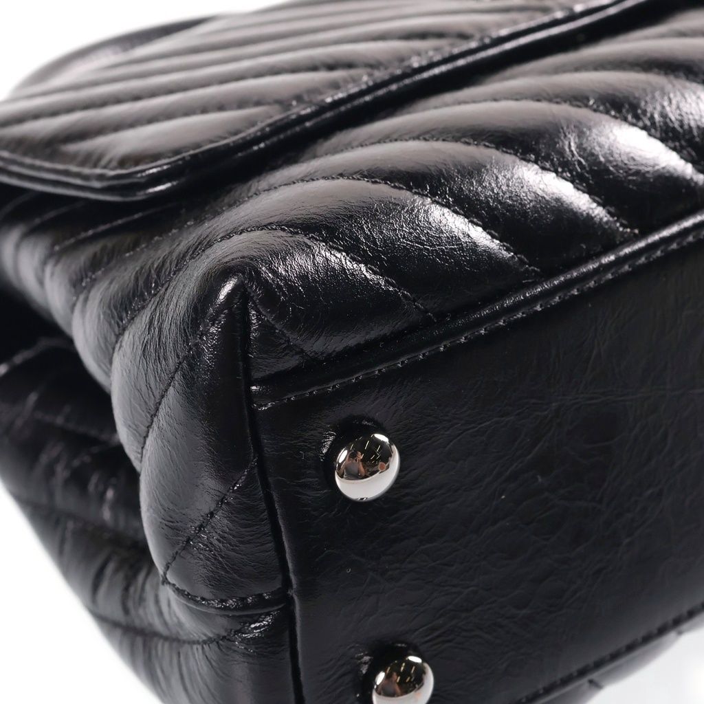 Chanel Chevron Coco Handle 24 2-Way Mini Shoulder Bag Black Shiny Calfskin — view 5