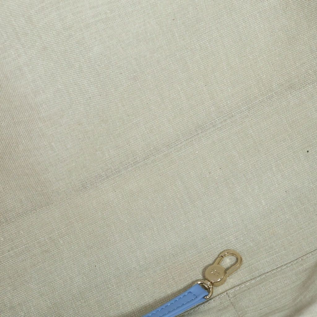 Chanel Deauville Small Shopping Bag Chain Handbag Blue Leather Canvas Plate Gold — view 7
