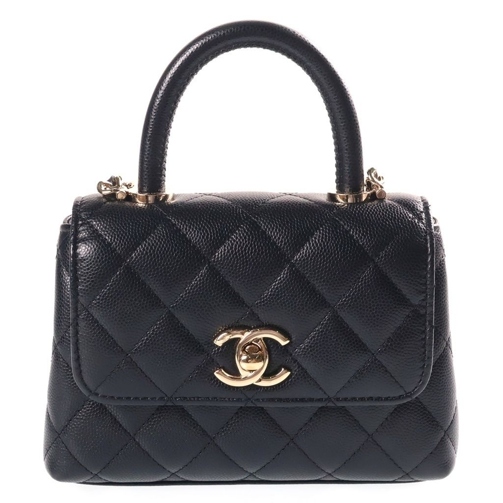 Chanel Coco Handle Mini 2-Way Chain Shoulder Bag Black Caviar Leather Gold