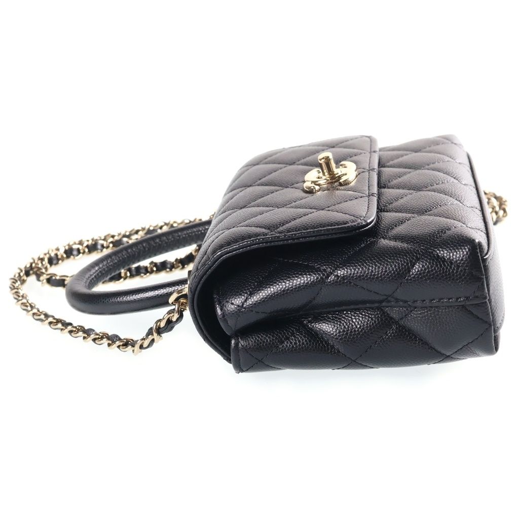 Chanel Coco Handle Mini 2-Way Chain Shoulder Bag Black Caviar Leather Gold — view 3
