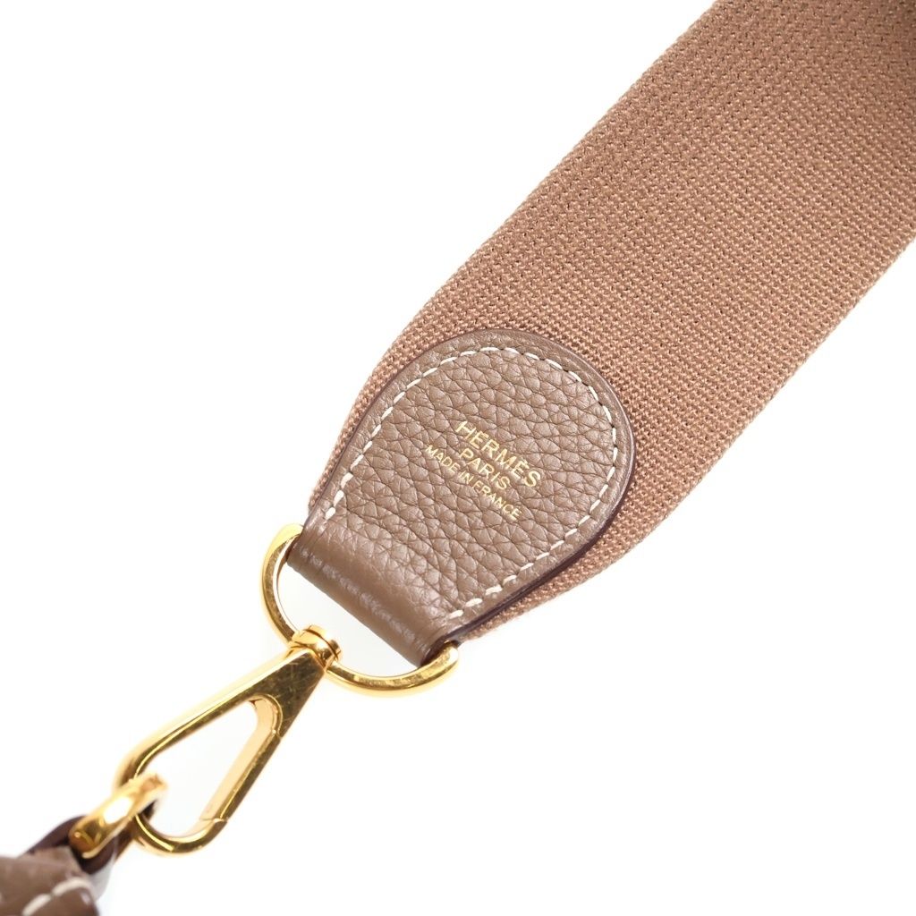 Hermes Evelyne GM Taurillon Clemence Shoulder Bag Greige Leather Etoupe Gold — view 7