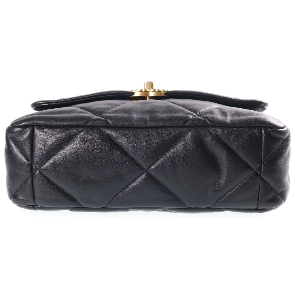 Chanel 19 Chain Shoulder Bag Black Lambskin Plate Gold Silver — view 4