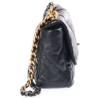 Chanel 19 Chain Shoulder Bag Black Lambskin Plate Gold Silver — view 3